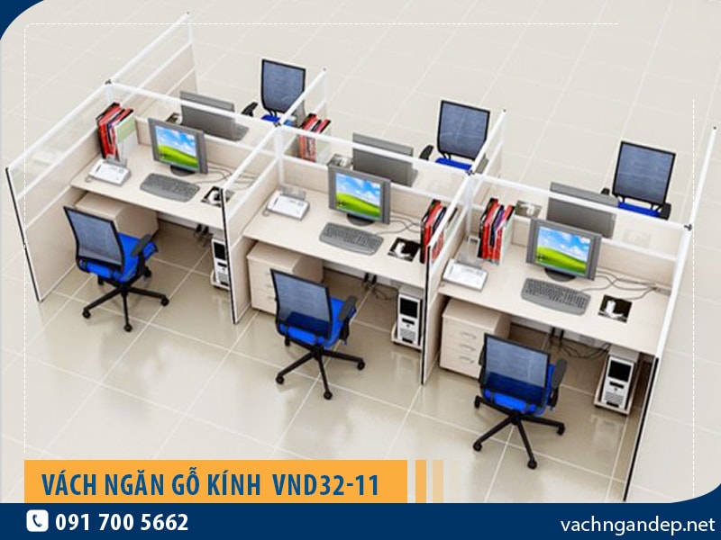Vách ngăn văn phòng gỗ - kính VND32-11 hiện đại